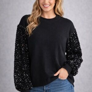 ✨ Chic Soul Black Sequin Sleeve Sweater | Women’s Pullover Top Plus 2xl✨